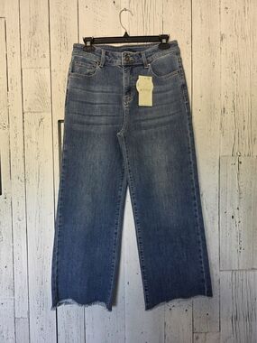 Orange Fashions Fiona's Flair Bamboo Cropped Wide Leg Jeans Raw Hem Size M NWT